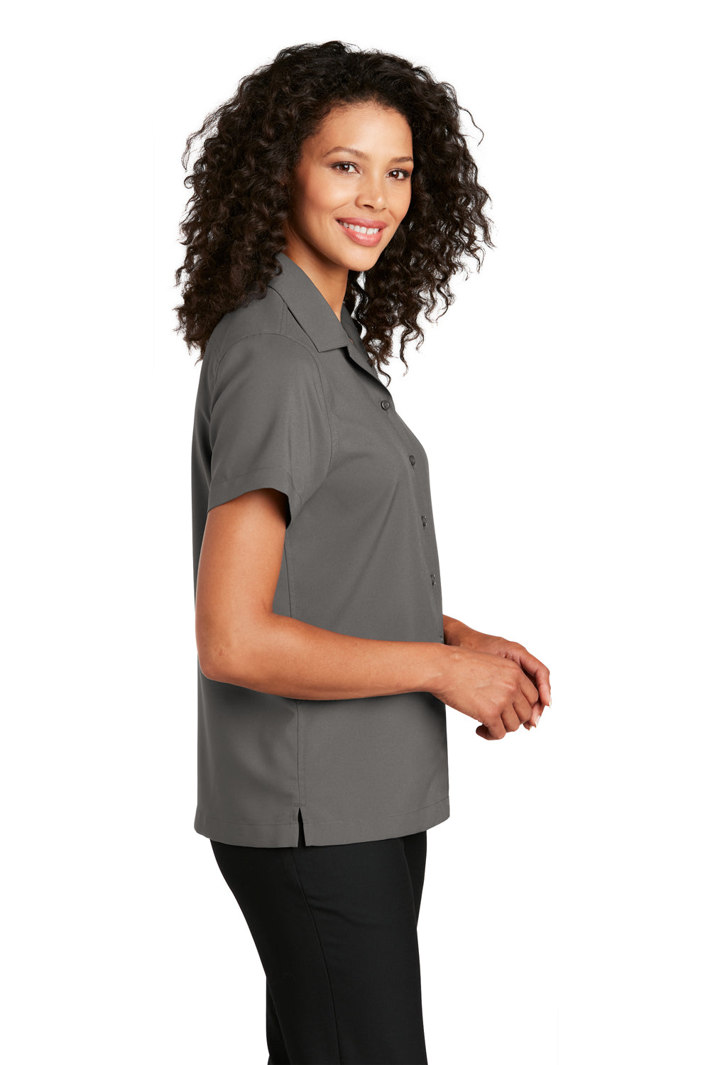 Port Authority Womens Performance Short Sleeve Button Down Camp Shirt Graphite Grey Side