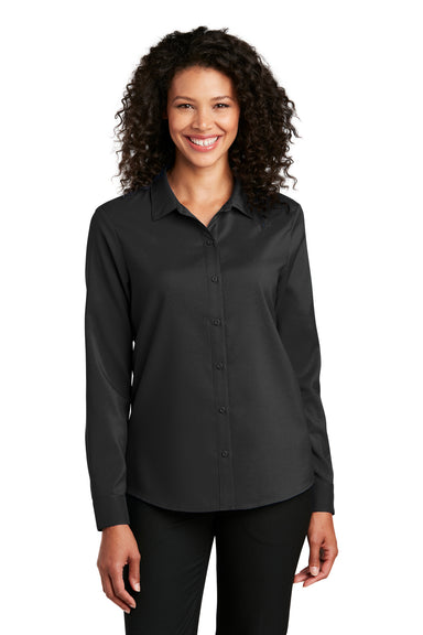 Port Authority Womens Performance Long Sleeve Button Down Shirt Black Front