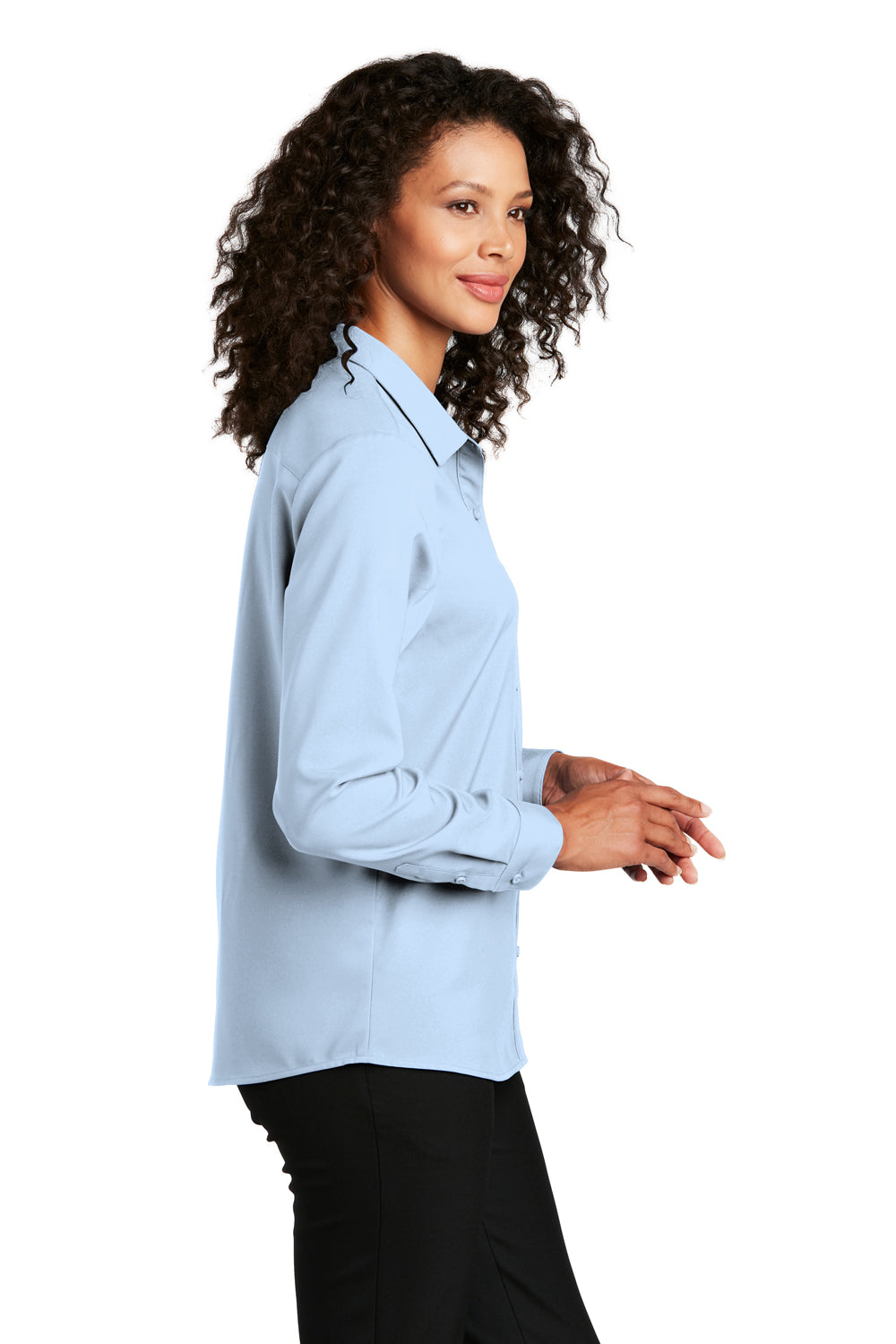 Port Authority Womens Performance Long Sleeve Button Down Shirt Cloud Blue Side