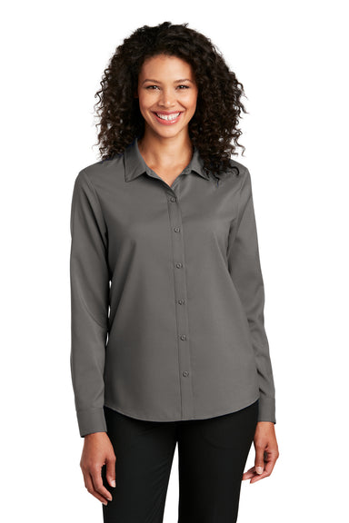 Port Authority Womens Performance Long Sleeve Button Down Shirt Graphite Grey Front