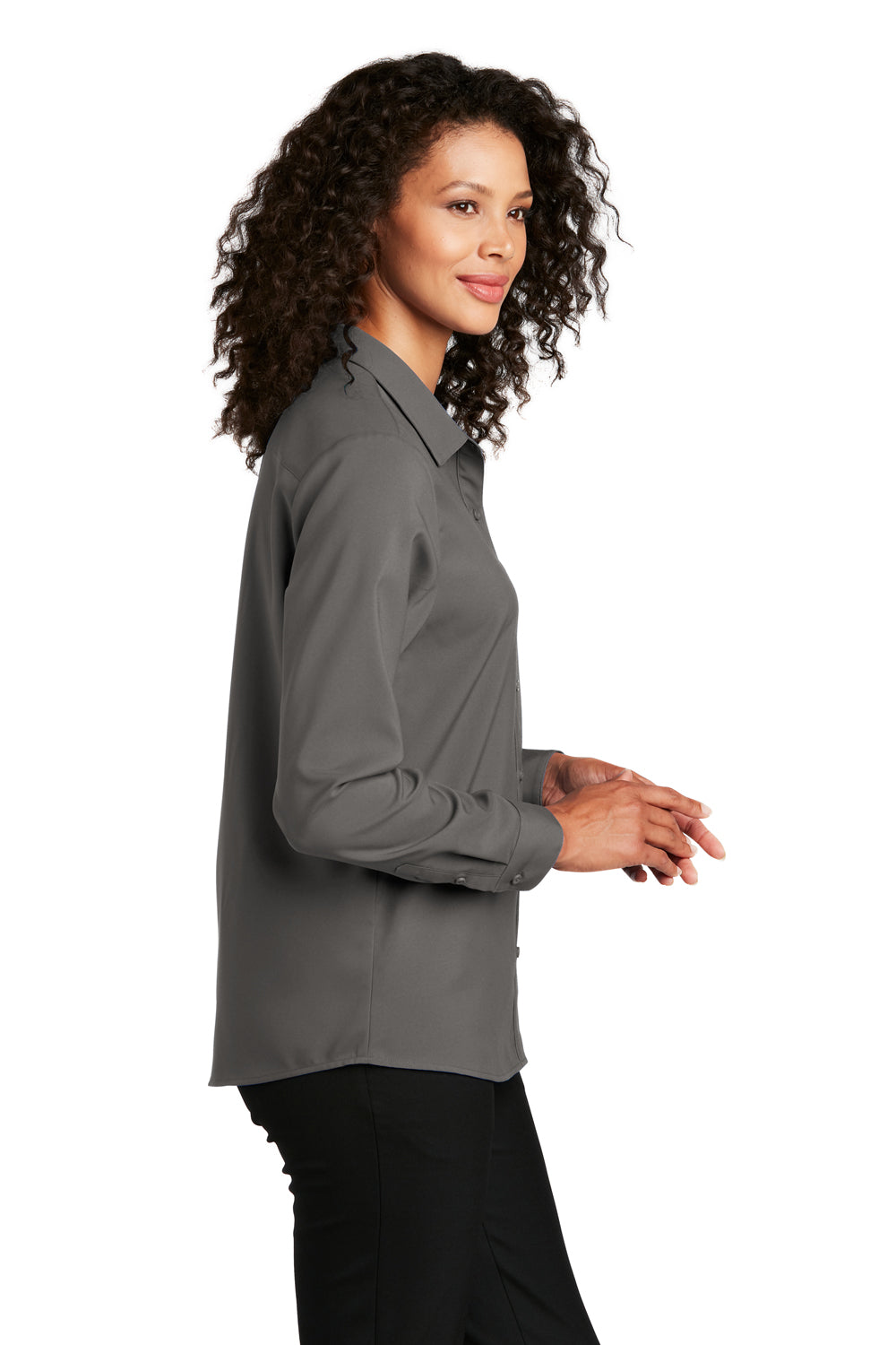 Port Authority Womens Performance Long Sleeve Button Down Shirt Graphite Grey Side
