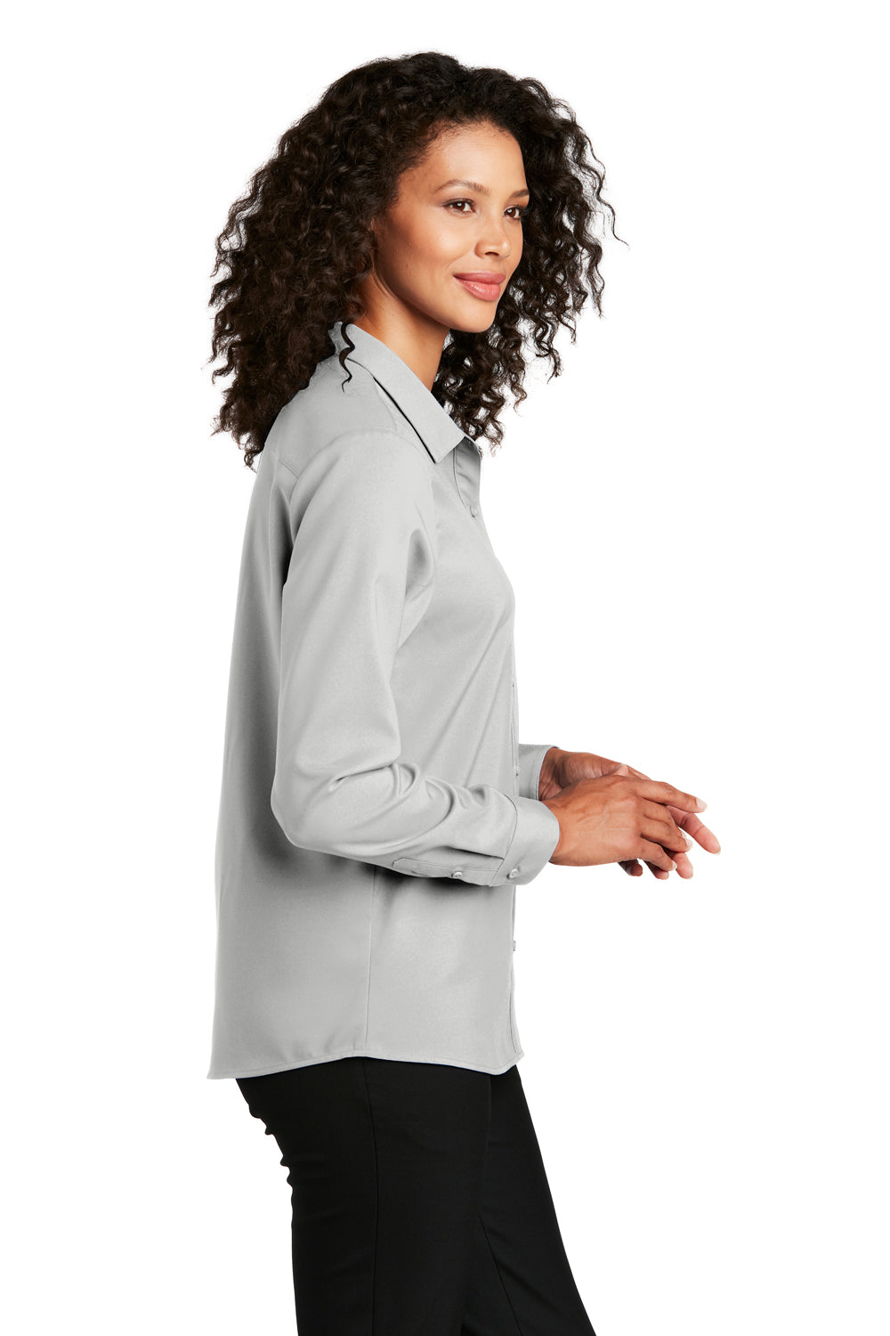 Port Authority Womens Performance Long Sleeve Button Down Shirt Silver Grey Side