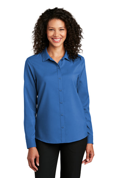 Port Authority Womens Performance Long Sleeve Button Down Shirt True Blue Front