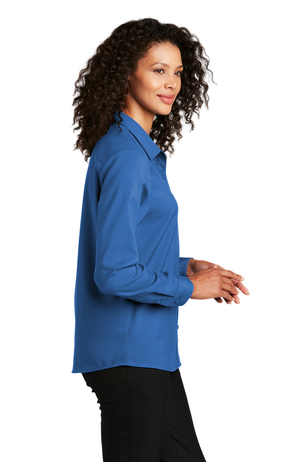 Port Authority Womens Performance Long Sleeve Button Down Shirt True Blue Side