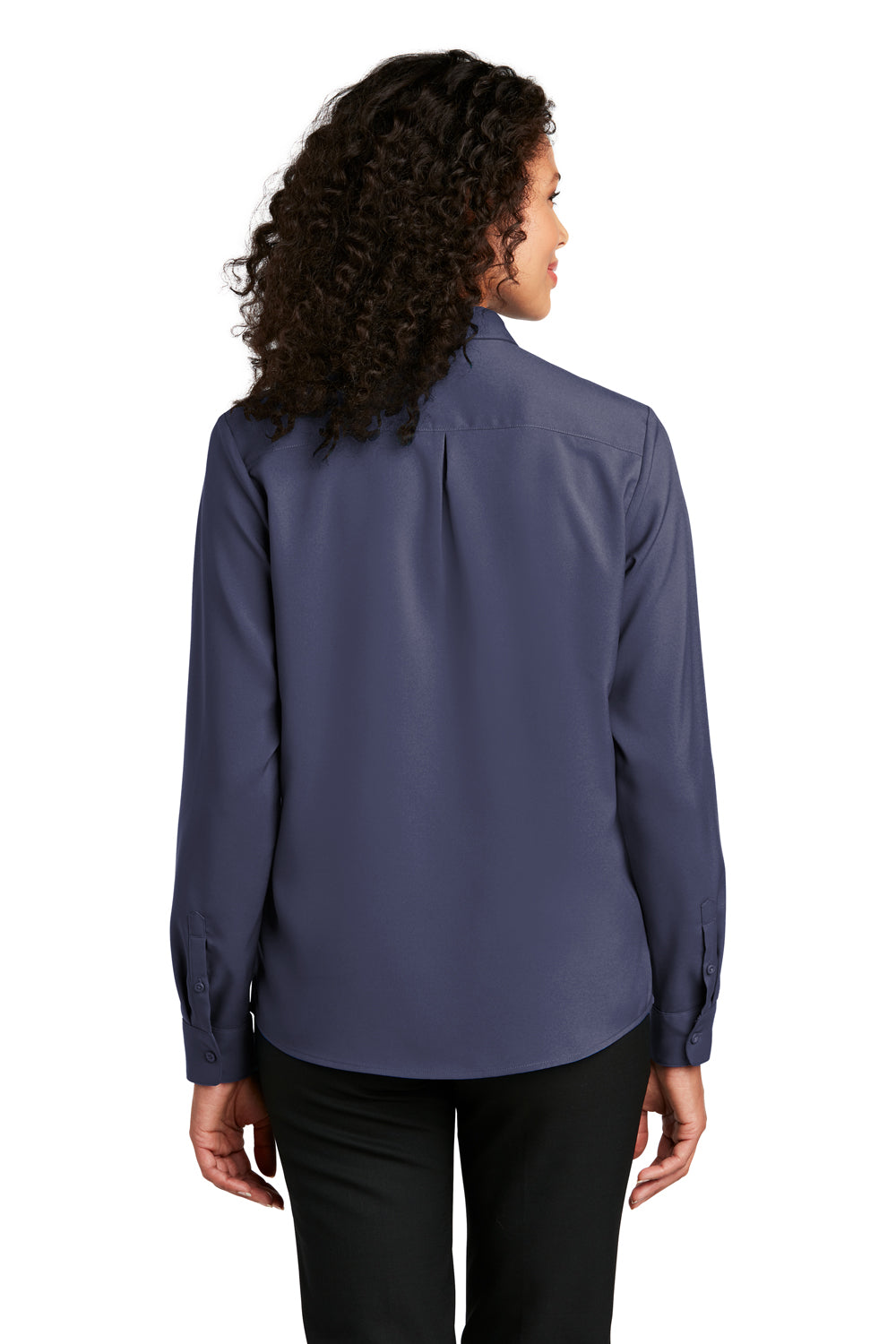 Port Authority Womens Performance Long Sleeve Button Down Shirt True Navy Blue Side