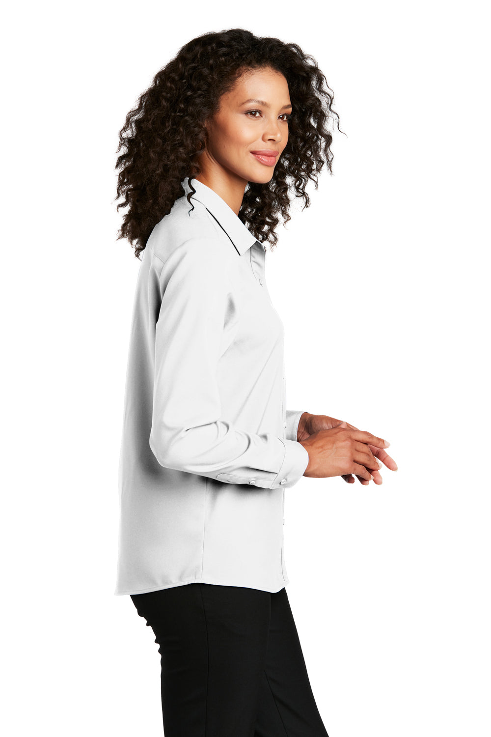 Port Authority Womens Performance Long Sleeve Button Down Shirt White Side