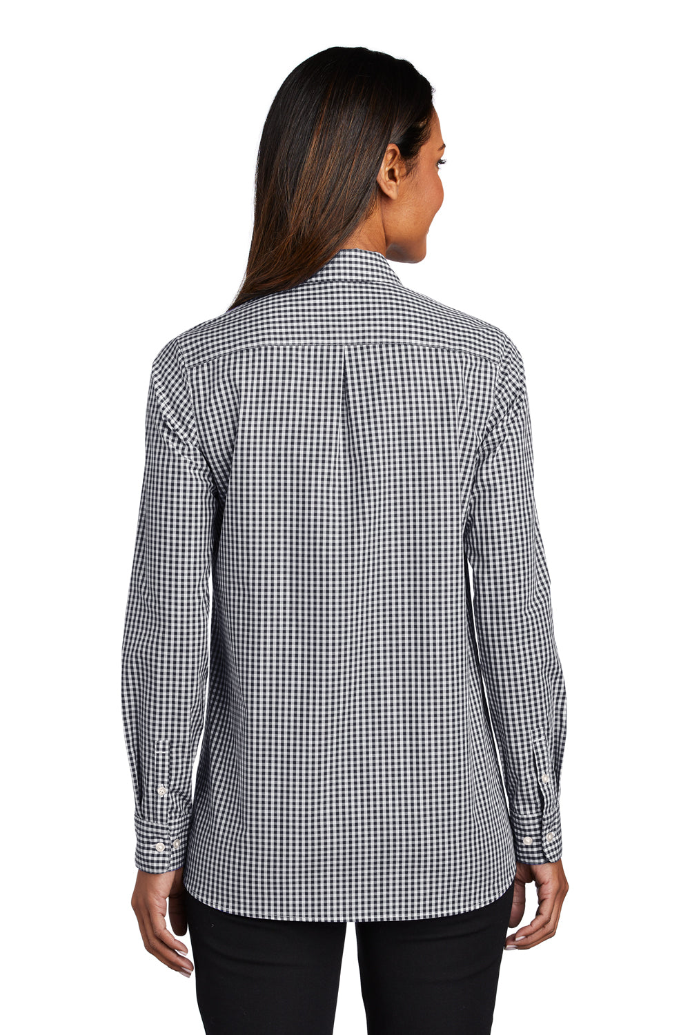 Port Authority Womens Broadcloth Gingham Long Sleeve Button Down Shirt Black/White Side