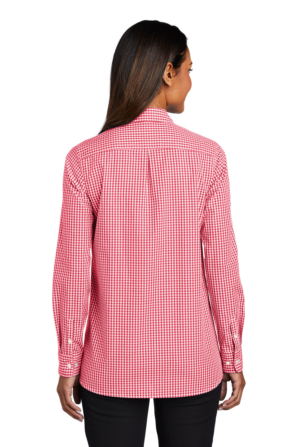 Port Authority Womens Broadcloth Gingham Long Sleeve Button Down Shirt Rich Red/White Side