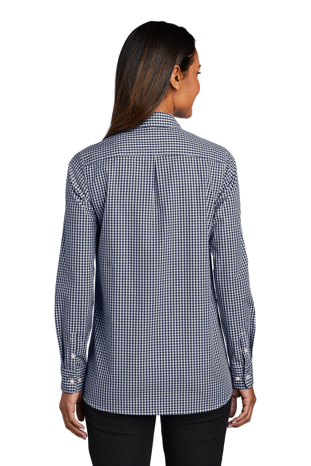 Port Authority Womens Broadcloth Gingham Long Sleeve Button Down Shirt True Navy Blue/White Side