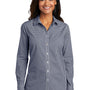 Port Authority Womens Broadcloth Gingham Wrinkle Resistant Long Sleeve Button Down Shirt - True Navy Blue/White