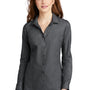 Port Authority Womens Pincheck Wrinkle Resistant Long Sleeve Button Down Shirt - Black/Steel Grey