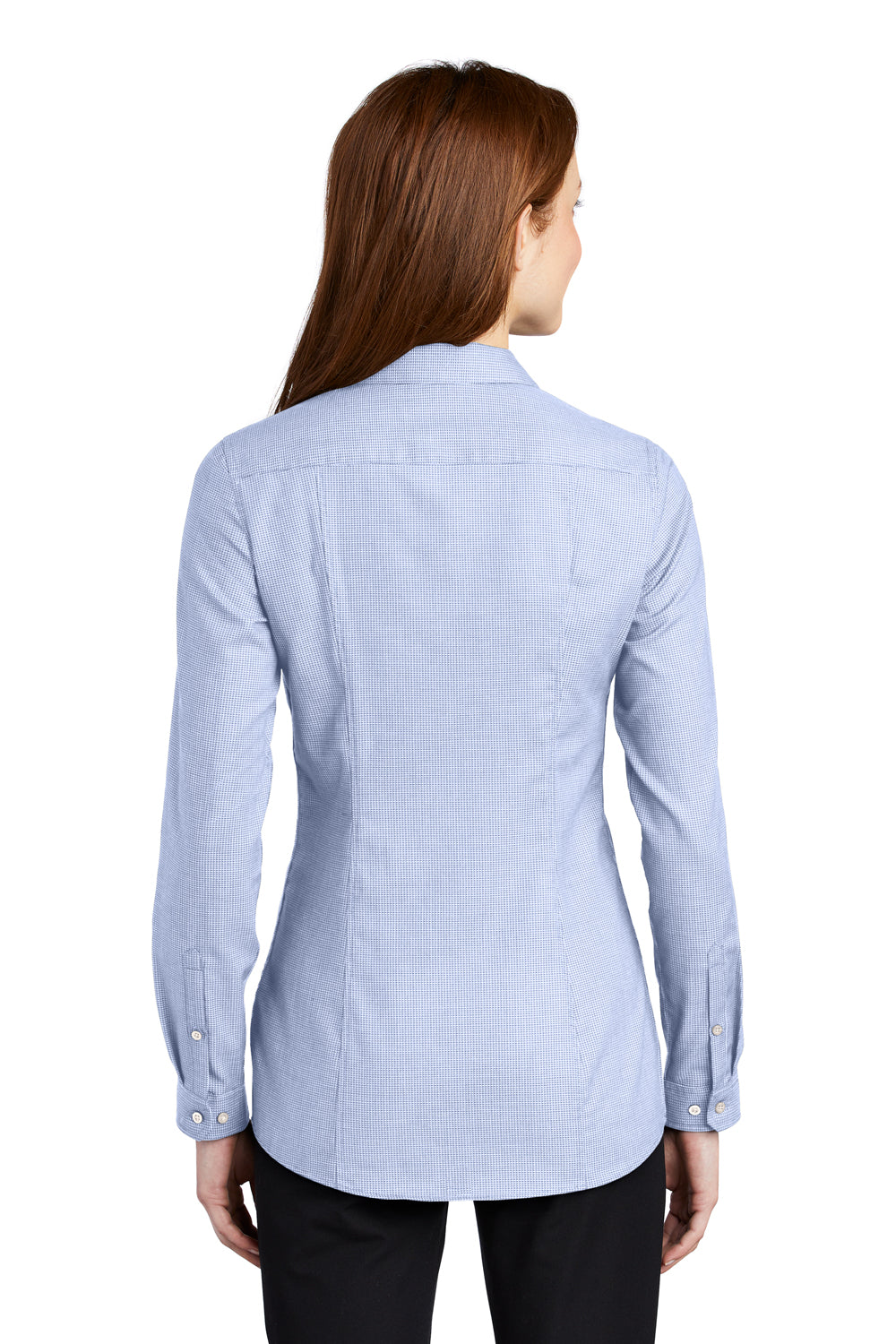 Port Authority Womens Pincheck Long Sleeve Button Down Shirt Blue Horizon/White Side