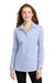 Port Authority Womens Pincheck Long Sleeve Button Down Shirt Blue Horizon/White Front