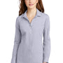 Port Authority Womens Pincheck Wrinkle Resistant Long Sleeve Button Down Shirt - Gusty Grey/White