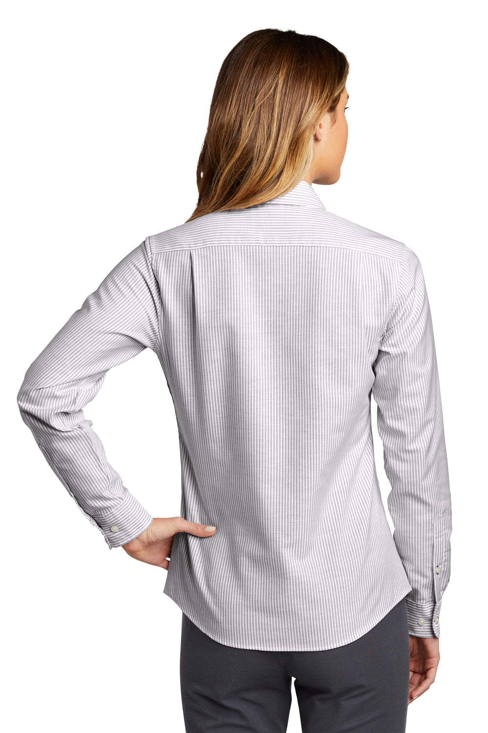 Port Authority Womens SuperPro Long Sleeve Button Down Shirt Gusty Grey/White Side