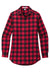 Port Authority LW668 Womens Flannel Long Sleeve Button Down Shirt Red/Black Buffalo Flat Front