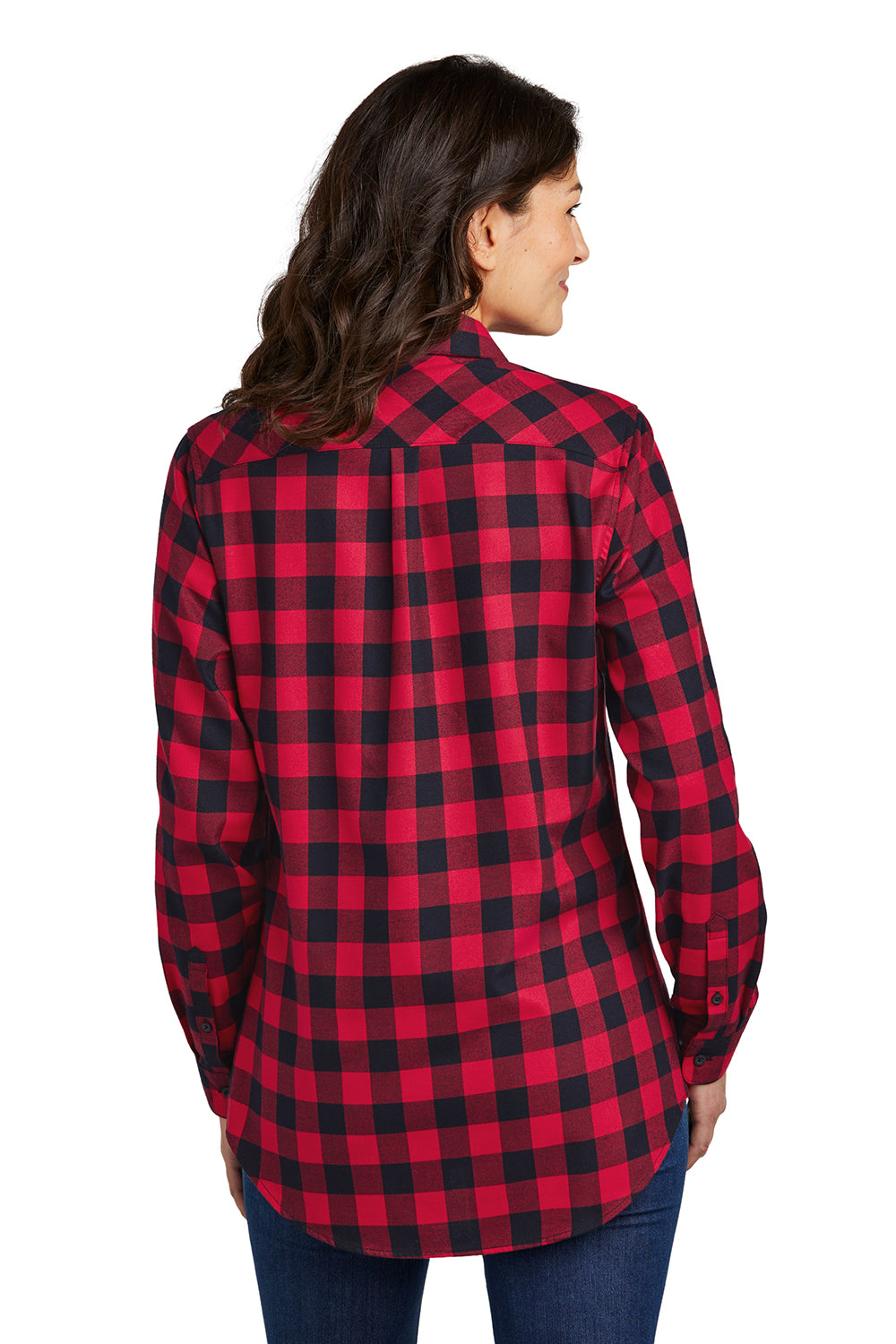 Port Authority LW668 Womens Flannel Long Sleeve Button Down Shirt Red/Black Buffalo Back