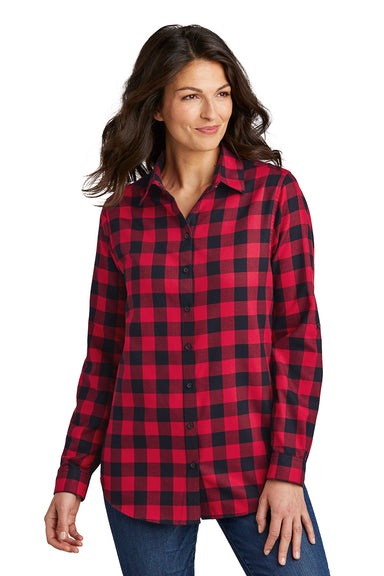 Port Authority LW668 Womens Flannel Long Sleeve Button Down Shirt Red/Black Buffalo Front