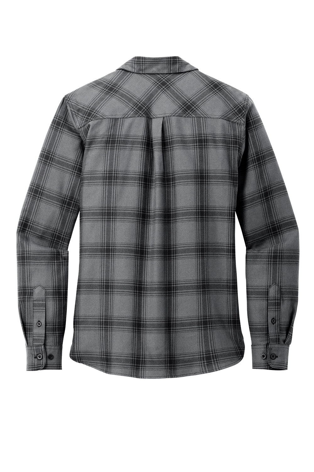 Port Authority LW669 Womens Plaid Flannel Long Sleeve Button Down Shirt Grey/Black Plaid Flat Back