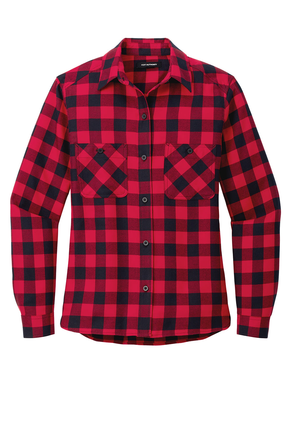 Port Authority LW669 Womens Plaid Flannel Long Sleeve Button Down Shirt Red/Black Buffalo Flat Front