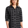 Port Authority Womens Everyday Plaid Long Sleeve Button Down Shirt - Black