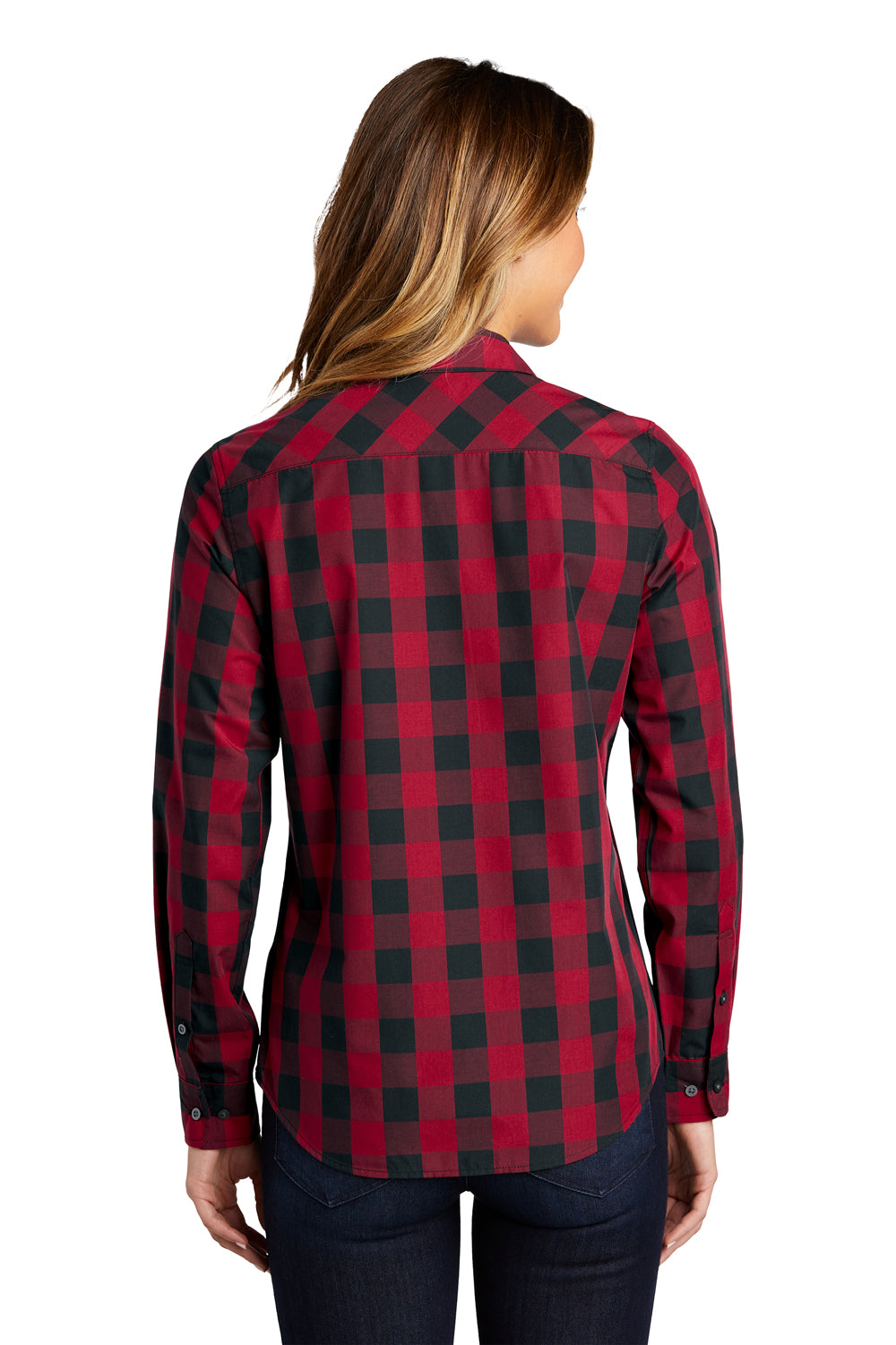 Port Authority Womens Everyday Plaid Long Sleeve Button Down Shirt Rich Red Side
