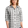 Port Authority Womens Everyday Plaid Long Sleeve Button Down Shirt - Shadow Grey