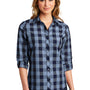 Port Authority Womens Everyday Plaid Long Sleeve Button Down Shirt - True Navy Blue
