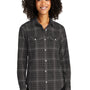 Port Authority Womens Ombre Plaid Long Sleeve Button Down Shirt w/ Double Pockets - Deep Black