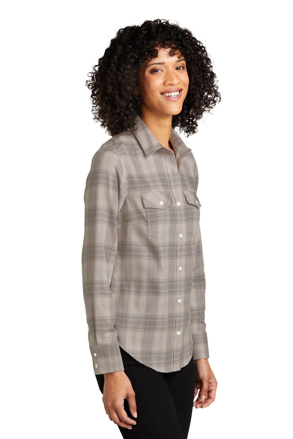 Port Authority LW672 Ombre Plaid Long Sleeve Button Down Shirt Frost Grey 3Q
