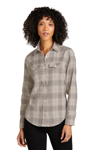 Port Authority LW672 Ombre Plaid Long Sleeve Button Down Shirt Frost Grey Front