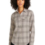 Port Authority Womens Ombre Plaid Long Sleeve Button Down Shirt w/ Double Pockets - Frost Grey