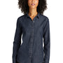 Port Authority Womens Perfect Denim Long Sleeve Button Down Shirt - Dark Wash