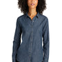 Port Authority Womens Perfect Denim Long Sleeve Button Down Shirt - Medium Wash