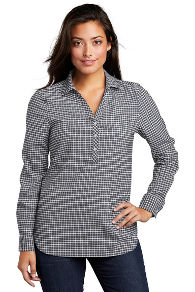 Port Authority Womens City Stretch Long Sleeve Polo Shirt Graphite Grey/White Front