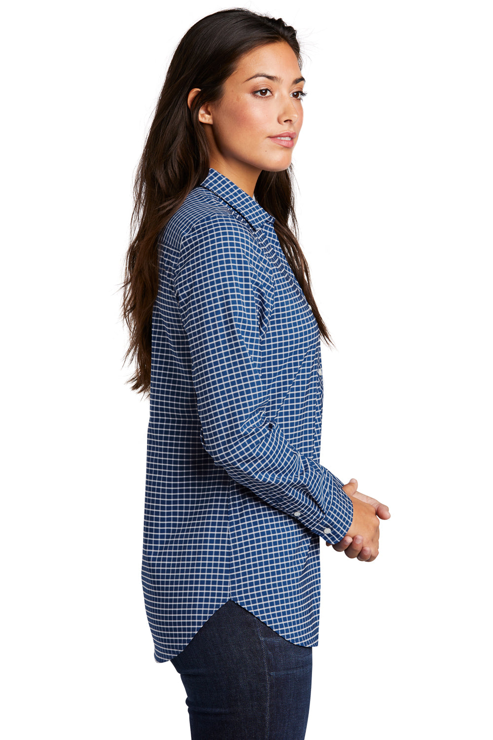 Port Authority Womens City Stretch Long Sleeve Polo Shirt True Blue/White Side