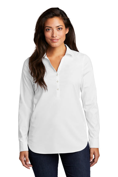 Port Authority Womens City Stretch Long Sleeve Polo Shirt White Front
