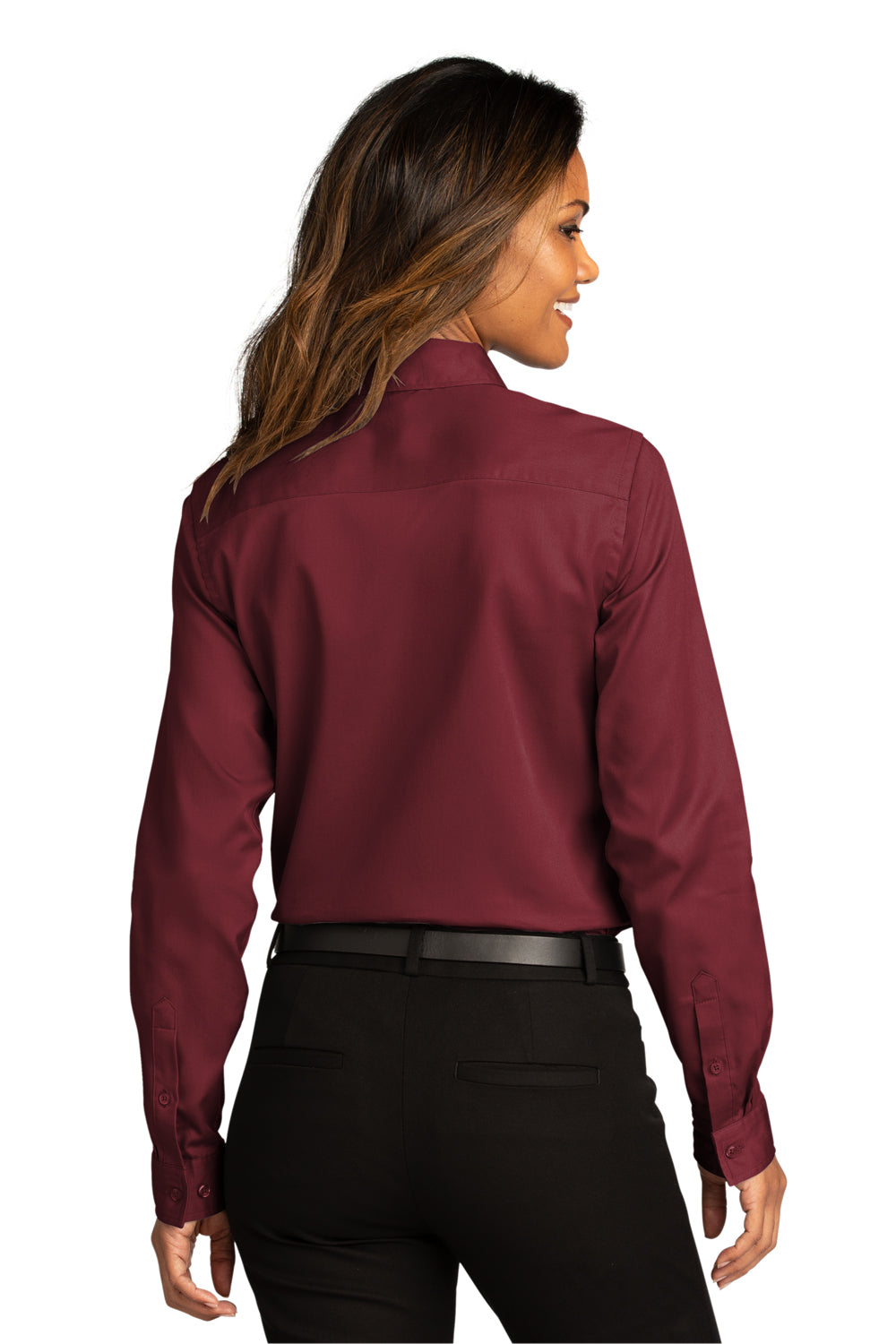 Port Authority Womens SuperPro React Long Sleeve Button Down Shirt Burgundy Side