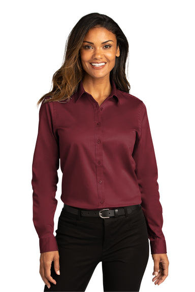 Port Authority Womens SuperPro React Long Sleeve Button Down Shirt Burgundy Front
