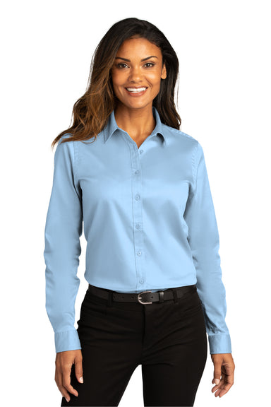 Port Authority Womens SuperPro React Long Sleeve Button Down Shirt Cloud Blue Front