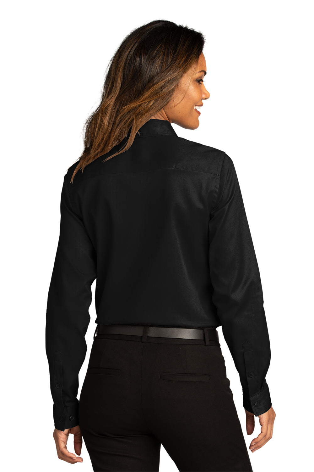 Port Authority Womens SuperPro React Long Sleeve Button Down Shirt Deep Black Side