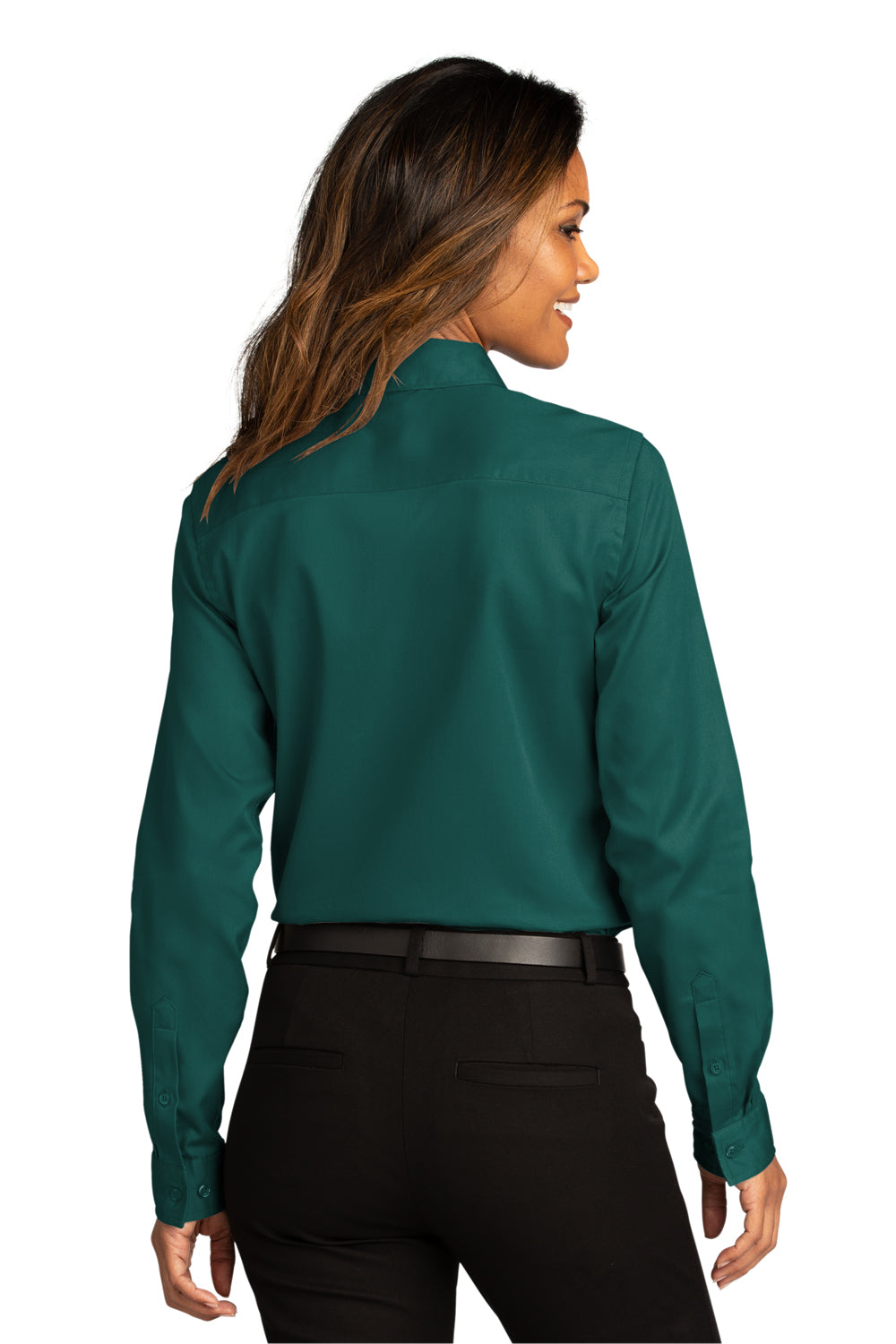 Port Authority Womens SuperPro React Long Sleeve Button Down Shirt Marine Green Side