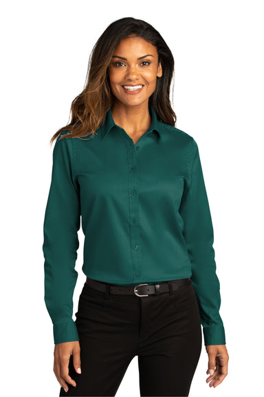 Port Authority Womens SuperPro React Long Sleeve Button Down Shirt Marine Green Front