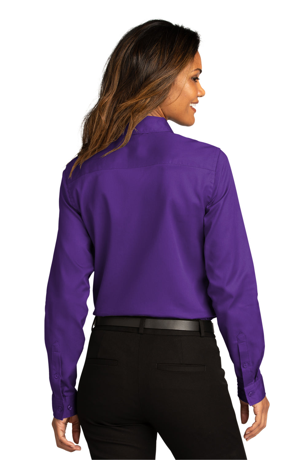 Port Authority Womens SuperPro React Long Sleeve Button Down Shirt Purple Side