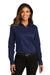 Port Authority Womens SuperPro React Long Sleeve Button Down Shirt True Navy Blue Front