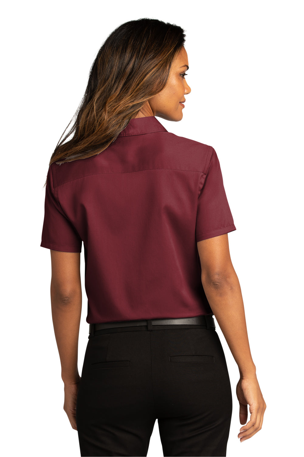 Port Authority Womens SuperPro React Short Sleeve Button Down Shirt Burgundy Side