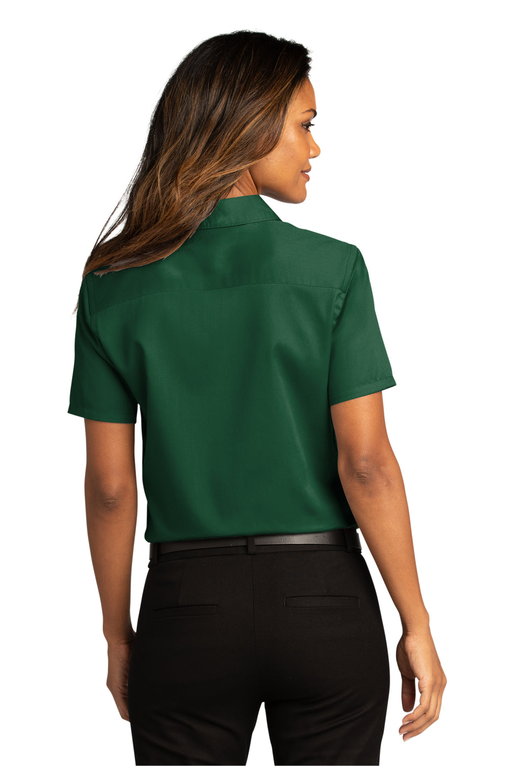 Port Authority Womens SuperPro React Short Sleeve Button Down Shirt Dark Green Side