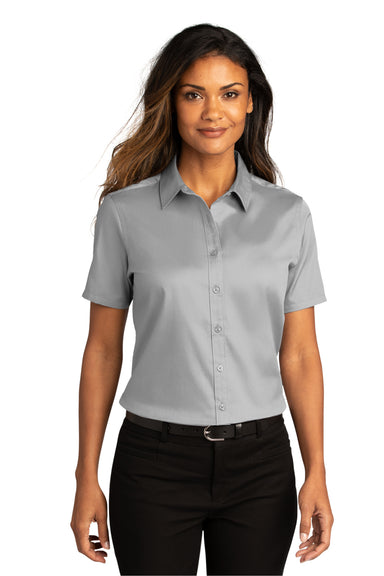 Port Authority Womens SuperPro React Short Sleeve Button Down Shirt Gusty Grey Front