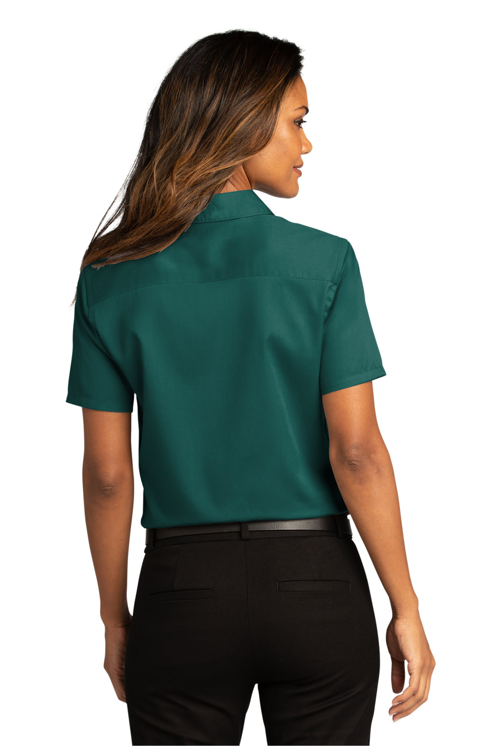 Port Authority Womens SuperPro React Short Sleeve Button Down Shirt Marine Green Side