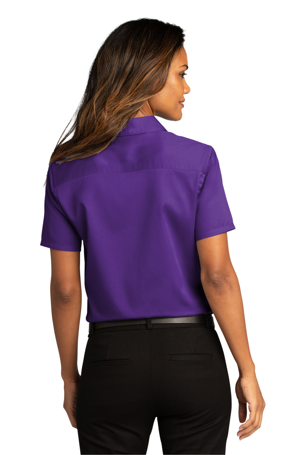 Port Authority Womens SuperPro React Short Sleeve Button Down Shirt Purple Side